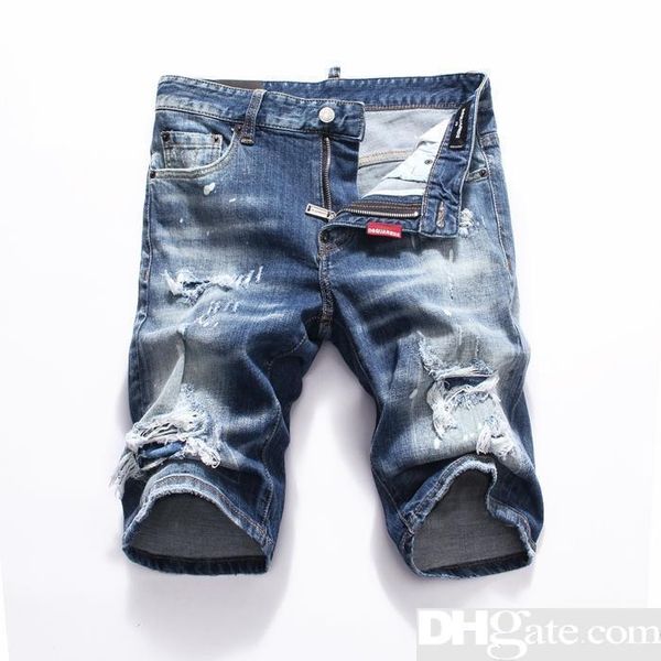 

men s ripped jeans short patch ripped short jeans brand d2 designs casual summer logo pattern breathable ripped denim shorts d80dsq, Blue