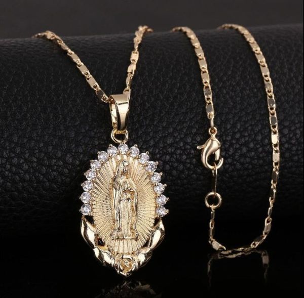 

holy virgin mary pendant necklace religion dainty golden christian cubic zircon necklace women collier femme christian jewelry, Silver