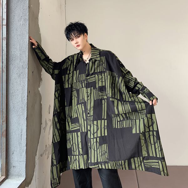

men stage dress shirt autumn long sleeve loose casual pattern irregular shirt male women streetwear vintage fashion gothic, White;black