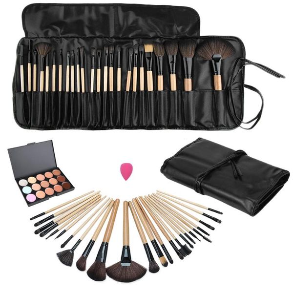 

beauty makeup set tool professional 15 colors face concealer contour platte +1 cosmetic sponge puff+24pcs pro makeup brushes