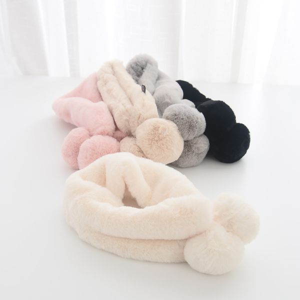 

Winter Cute Children Scarf Boy Girls Rabbit Scarves Baby Imitation Rabbit Fur Collar Scarf with Pompom Neck Warmers Women Gift