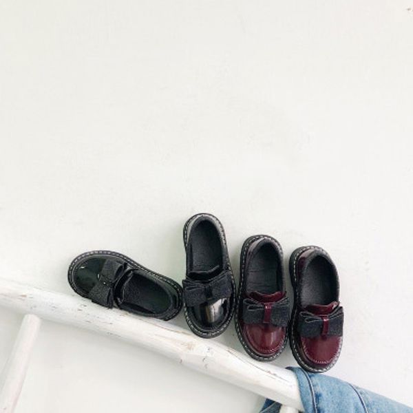 

kids designer princess shoes girls luxury flat shoe with bowtie girls solid color slip-on shoes student style british style wholesale, Black;red