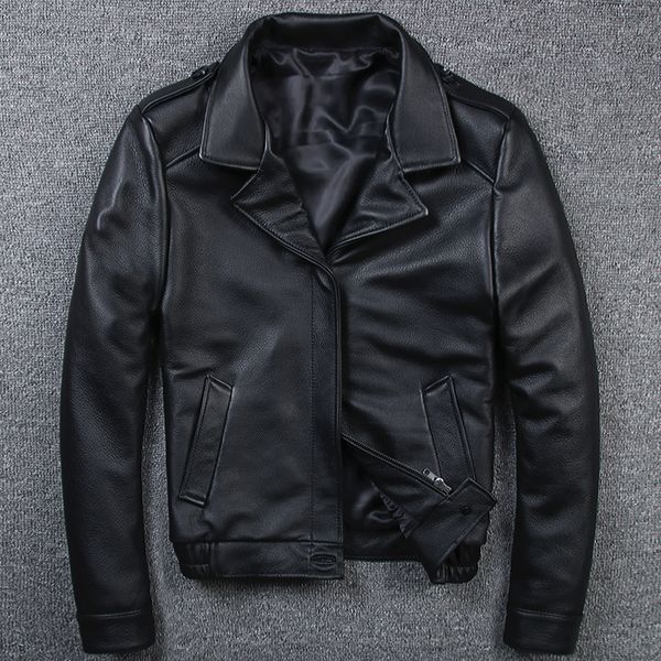 

2018 new arrival male clothing mens black business style overcoat short slim casual genuine leather cowskin leather jackets
