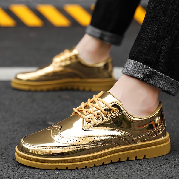 

wing tip lace up casual comfortable zapatillas mujer men shoes spring autumn gold silver black sneakers plus size 39-46
