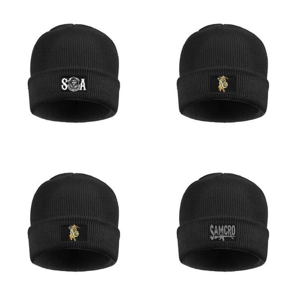 

fashion sons of anarchy gun gray old fine knit watch beanie hat stylish hats gold grim reaper skull american flag vintage men mayhem, Blue;gray