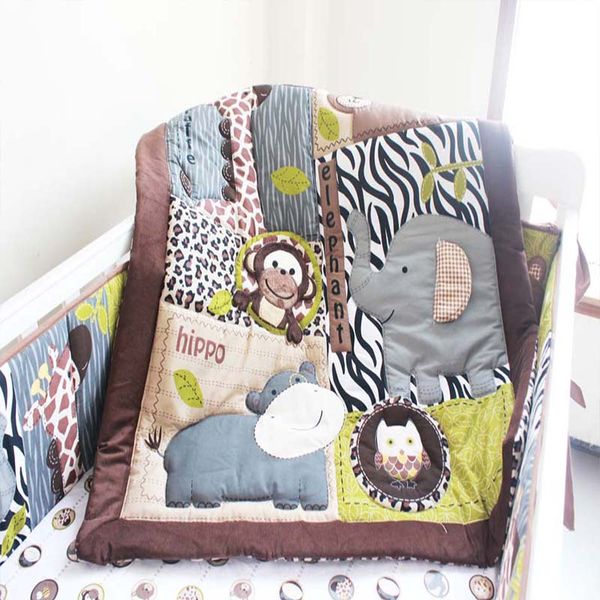 

4pcs/set 100% cotton baby bedding bumper crib skirt crib mattress animal pattern bedding set bumper baby cot set