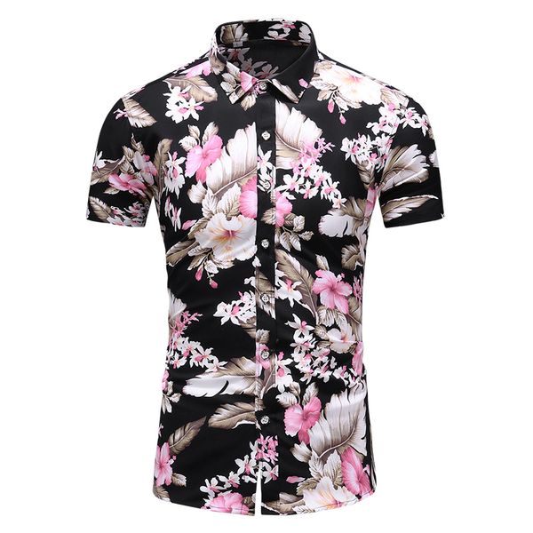 

6xl 7xl mens shirts casual slim fit hawaiian shirt men summer shirt new style print short sleeve mens printed shirts, White;black
