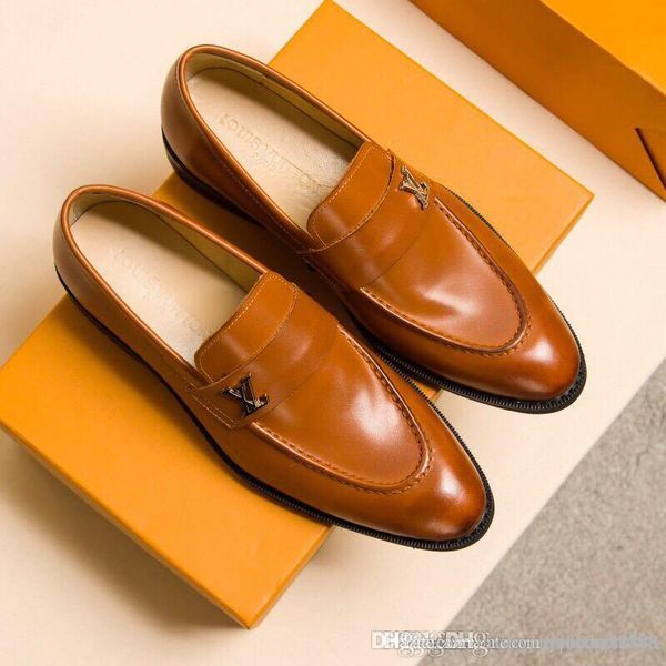 

uxury designer formal dress shoes for men genuine leather shoes pointed toe mens business oxfords casual shoes size 39-45, Black