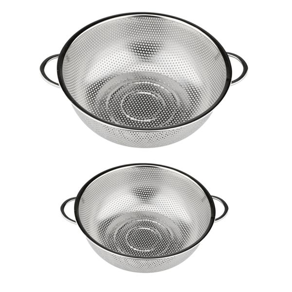 

2pcs stainless steel colander rice sieve pasta drainer basket w/ handles