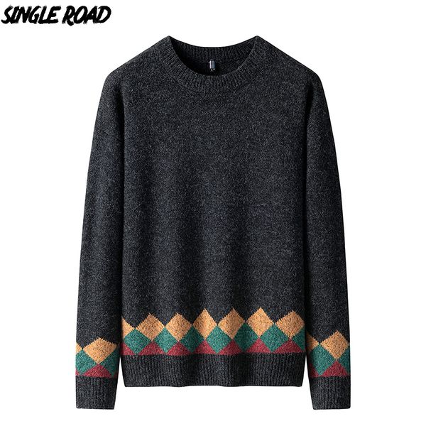 

single men's o-neck sweater men 2019 plaid man winter clothes knitted pullover jumper cashmere sweaters male high quality, White;black