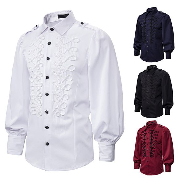 

helisopus fashion spring men shirts cotton blended casual shirts turn-down collar lantern sleeve solid color punk streetwear, White;black