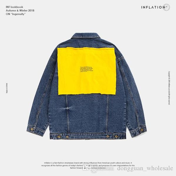 

vintage mens yellow vintage patchwork ripped denim jacket mens distressed denim jean jackets male hip hop casual streetwear, Black;brown