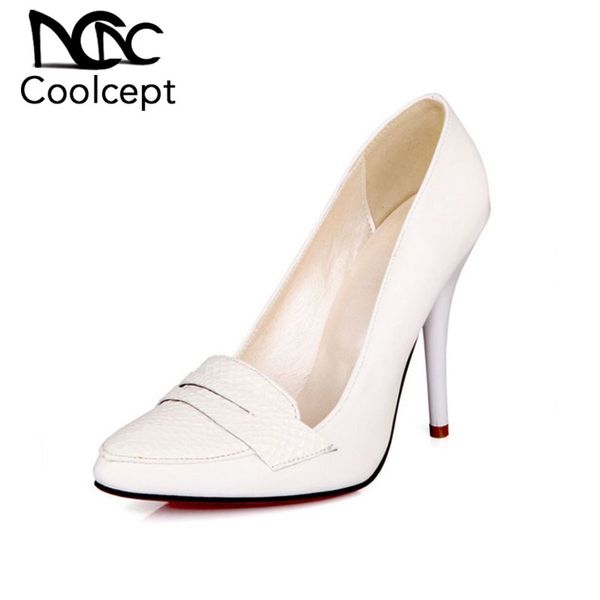 

coolcept plus size 31-48 women's pumps black white stone pattern fashion spring office pointed toe high heels shoes for women