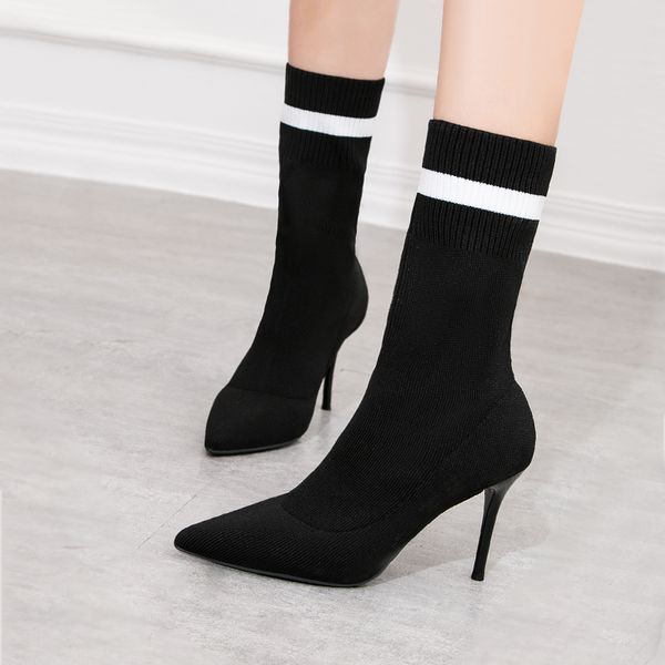 

autumn and winter 2020 knitted short boots show thin, thin heel, middle tube women's martin boots fashion trend aa00-1
