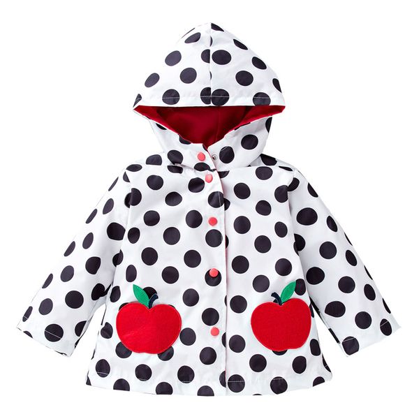 

Children windproof rain assault windbreaker Children Girls wear jacket cute big wave point Apple girls raincoat or windbreaker, White