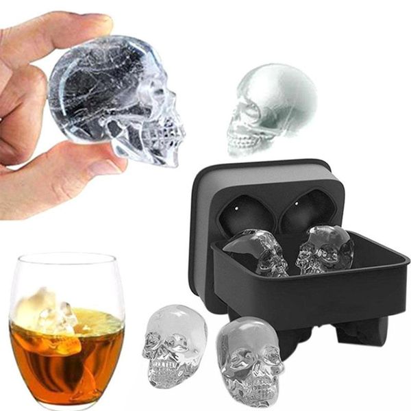 

3d skull flexible silicone ice cube mold tray makes four giant skulls round ice cube maker black tc190412 100pcs