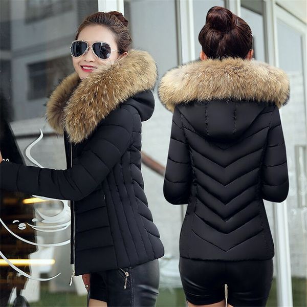 

fake fur collar winter female jacket new 2019 fashion winter coat women parkas warm hooded jacket women plus size s-5xl, Black