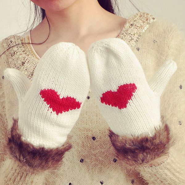 

naiveroo womens winter fleece warm knit twist full finger gloves soft love heart patchwork fur mittens gloves, Blue;gray