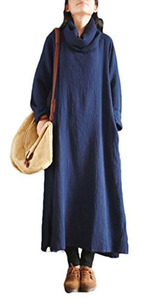 

soojun women's cowl neck cotton linen maxi dresses with pockets, Black;gray