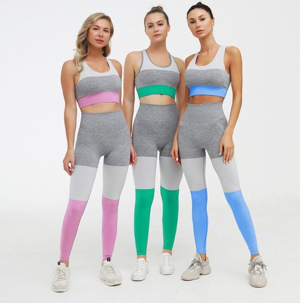 

patchwork tracksuit women sportwear sport bra 4 colors push up fitness 2 piece yoga set female, White;black