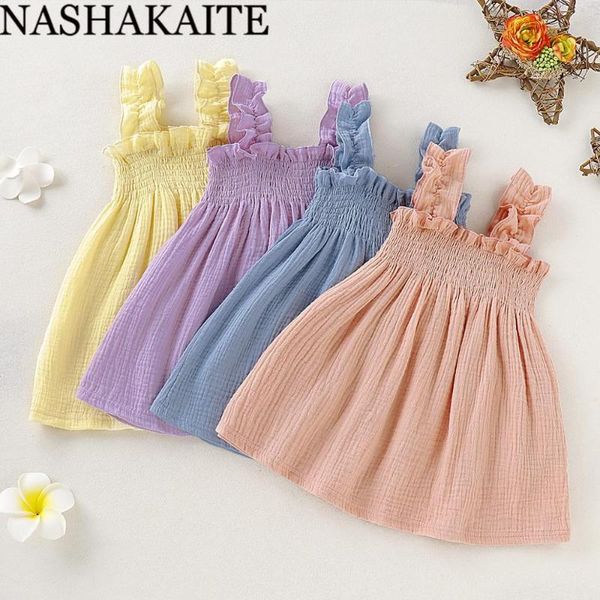 

nashakaite baby dresses girl solid pleated tank dress sweet cute baby clothes summer 4 colors toddler girl dresses, Red;yellow