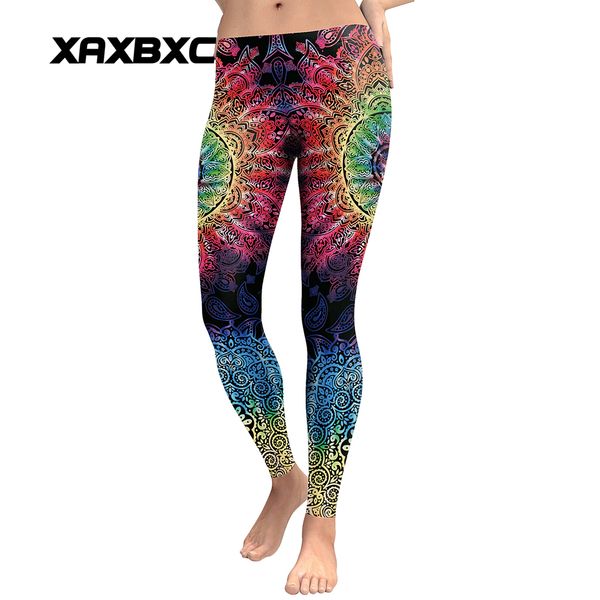 

2018 d1781 mandala floral rainbow gradient print push up slim tights fitness women jogging gym yoga pants femme sport leggings, White;red