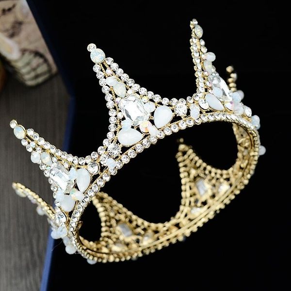 

vintage bridal wedding hair accessories baroque full round gold rhinestone bride crown tiaras crystal noiva diadem headdress sl, Golden;white