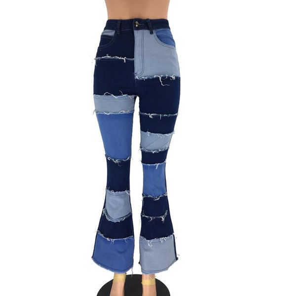 

winter women jeans fashion pockets overalls ripped skinny flare trousers b, Blue