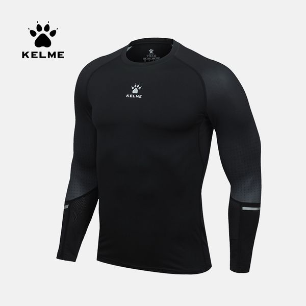 

kelme new male running t-shirt tights long sleeve &tees men compression shirt fitness quick drying t shirt clothing 3871102, Black;blue