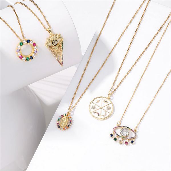 

newbuy fashion gold chain necklace for women men luxury evil eye cross lion lobster pendant necklace crystal cz jewelry gift, Silver