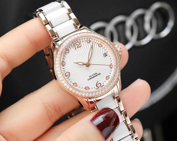 

2019 new fashion japanese miyota automatic movement watches 34mm dial ceramic with stainless steel strap sapphire glass lady watches, Slivery;brown