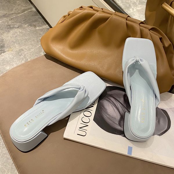 

fashion women summer slippers square toe block heeled sandals for women mules shoes lady slides outdoor flip flops zapatos lu51, Black