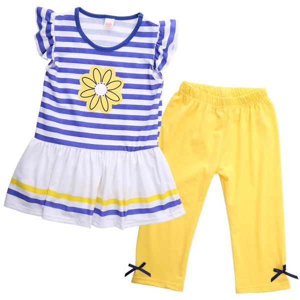

2019 new latest baby girls kids clothes short sleeves t-shirt pants 2pcs outfits sets, White