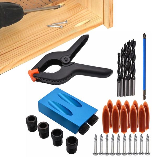 

drop wholesale pocket hole jig kit 15 degree angle 6/8/10mm adapter oblique drill guide puncher locator set woodworking tools