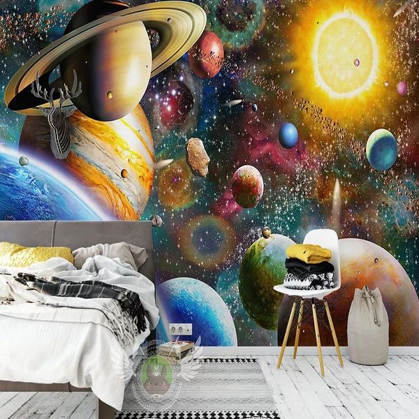 

custom large mural 3d wallpaper cartoon world universe planet space child bedroom mural tv back wall decor deep 5d embossed