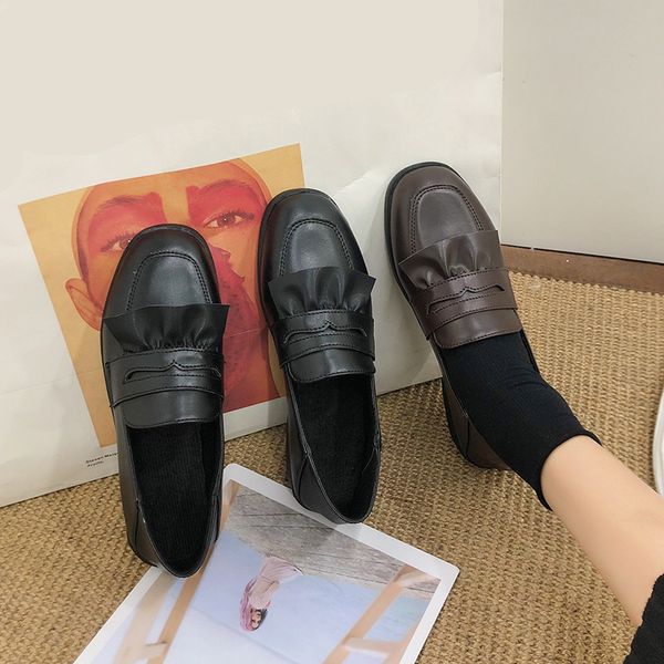 

casual woman shoe women shoes 2019 slip-on oxfords women's female footwear british style modis all-match square toe shallow, Black