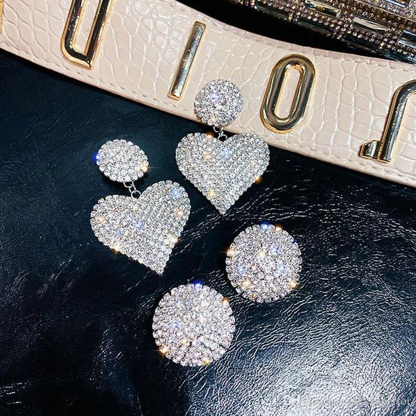 

women round heart stud earring rhinestone crystal heart earring fashion jewelry accessories gift for love girlfriend, Golden;silver