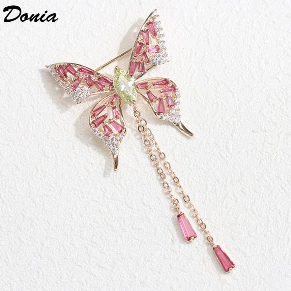 

donia jewelry european and american fashion copper micro-inlaid zircon brooch butterfly brooch wild fringe, Gray