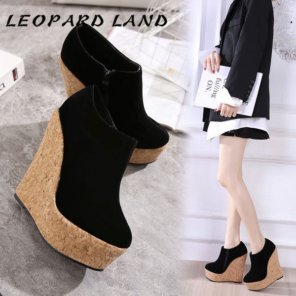 

leopard land 2020 platform black women boots fashion shoes simple slope comfortable high shoes have 35-42 jxq