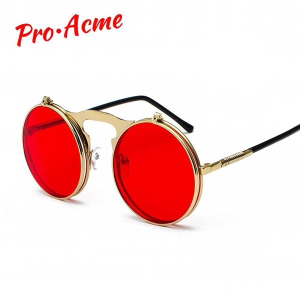 

pro acme ретро стимпанк красный солнцезащитные очки круглый флип металлический каркас очки ocean объектива стимпанк солнцезащитные очки женщ