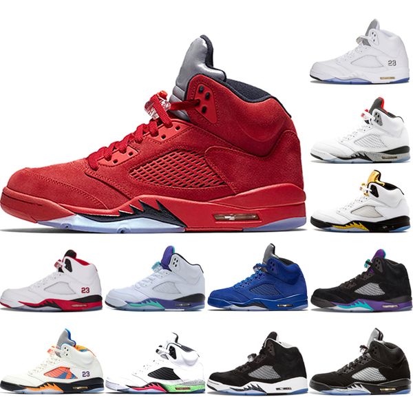 

new arrive mens 5 5s basketball shoes og black metallic blue suede red suede lxuxury men fire red oreo white grapes sneakers