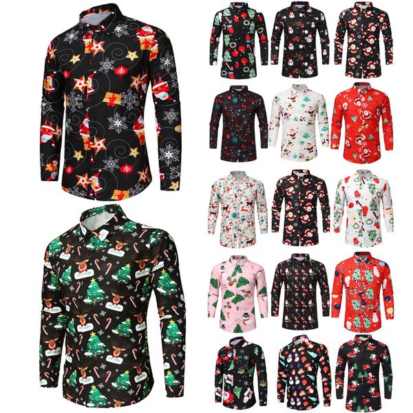 

man 3d santa claus printing christmas shirt long sleeve man leisure time joker jacket casual slim fit funny blouse, White;black