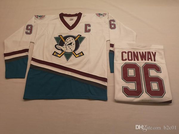 

anaheim mighty ducks movie jersey 96 charlie conway white green hockey jerseys men, Black;red