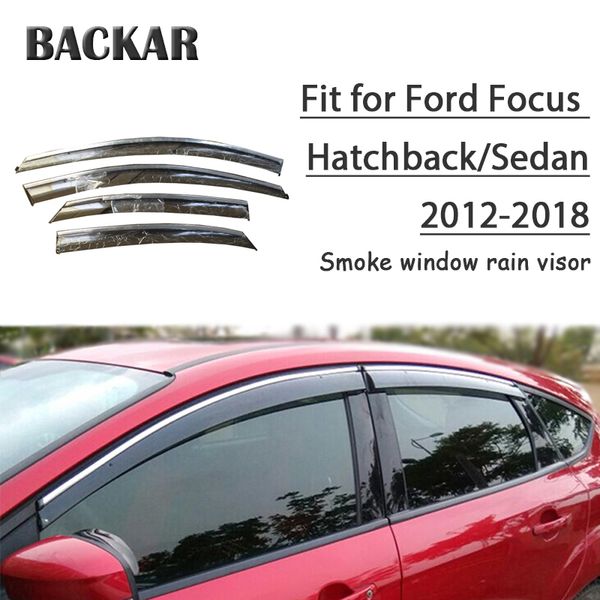 

backar 4pcs auto car windows rain wind sun shield deflector visor trim for ford focus hatchback/sedan 2012-2018 accessories