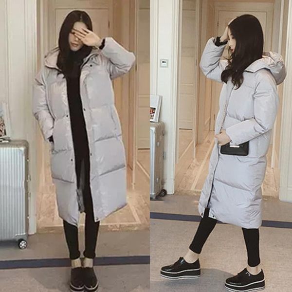 

fashion hooded women's winter long down coat jacket cotton thick warm slim female long warm clothing coat outerwear parkas, Black