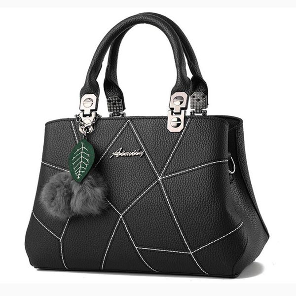 

women handbags casual large capacity crossbody bag hairball ornaments handle purse tote ladie leaves pu shoulder bags bolso