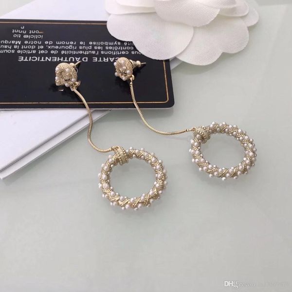 

new with box luxury women's female's ladies' pearls beaded long circle earring studs eardrop drop earrings with box ing, Golden;silver