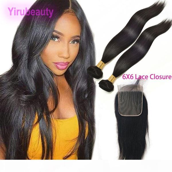 

индийский raw virgin человеческий волос 9а естественный цвет шелковистая прямая пучки волос с 6x6 кружева закрытие средний три free часть 8, Black;brown