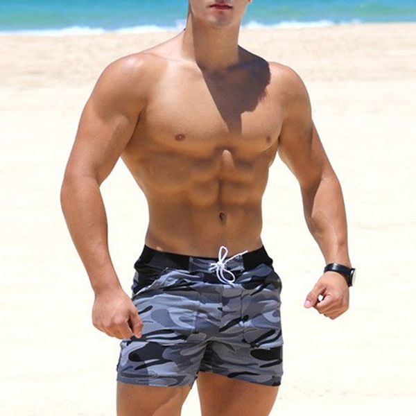 

summer men beach short pants large size camouflage swimming printed cotton casual blue shorts elastic waist pocket pants sexy, White;black