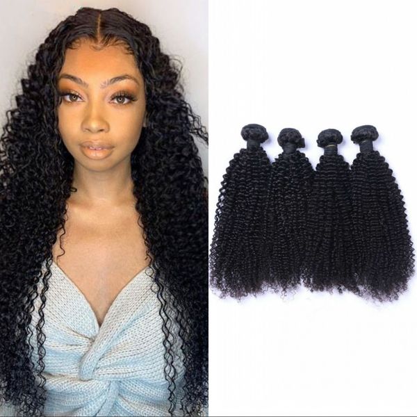 

malaysian kinky curly hair bundles 4 bundles human hair weave extension natural color 100g/pc hair weft, Black